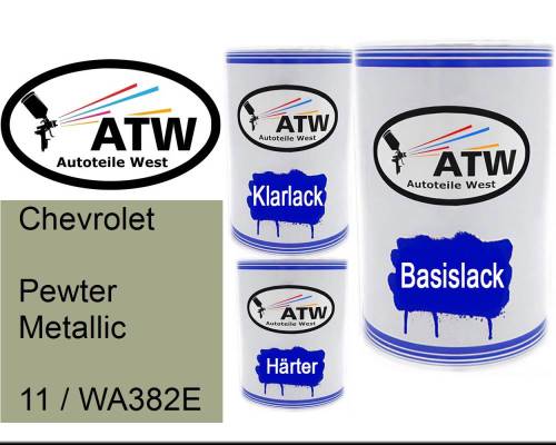Chevrolet, Pewter Metallic, 11 / WA382E: 500ml Lackdose + 500ml Klarlack + 250ml Härter - Set, von ATW Autoteile West.